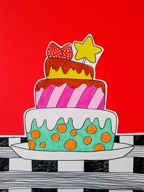 蛋糕儿童画怎么画 蛋糕简笔画顺序 - 水彩迷