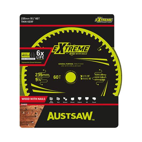 Austsaw Extreme: Wood with Nails Blade 235mm x 25 Bore x 60 T Thin Kerf ...