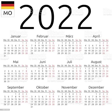 Kalender 2022 Duits Maandag Stockvectorkunst en meer beelden van 2022 - iStock
