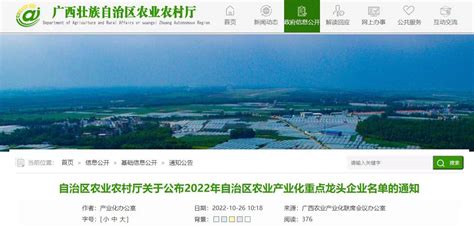 135家！广西公布2022年农业产业化重点龙头企业名单 - 大畜牧网