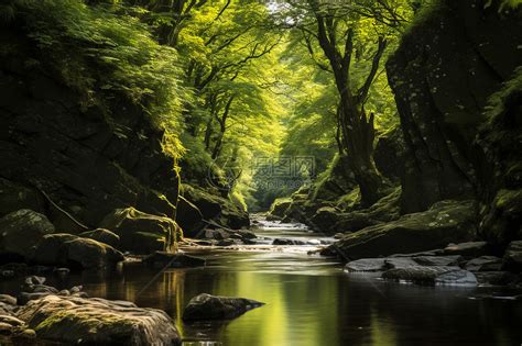 溪流穿过草木茂盛的森林高清图片下载-正版图片600652650-摄图网