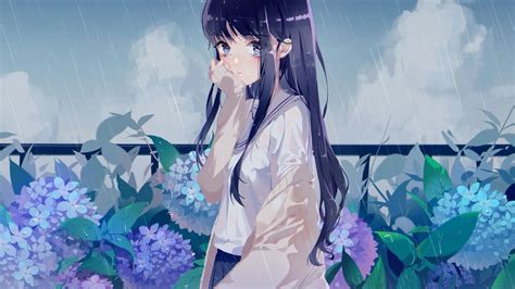 动漫壁纸：在雨中哭得梨花带雨的萌妹子，有没有让你心痛的感觉？