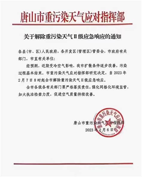 唐山市重污染天气应对指挥部关于解除重污染天气Ⅱ级应急响应的通知-兰格钢铁网