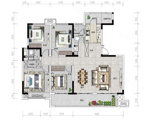 南昌绿地悦城144平米四居室中式风格案例图-家装效果图_装一网装修效果图