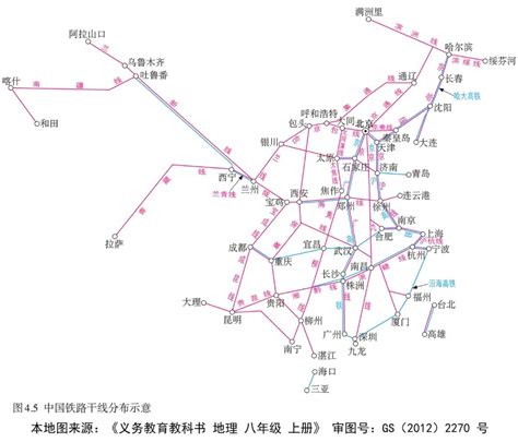 读我国简要铁路干线分布图.完成下列要求: (1)将图中字母与所代表的铁路枢纽城市及其所交汇的铁路线连接起来: A 郑州 京广线与浙赣线 ——青 ...