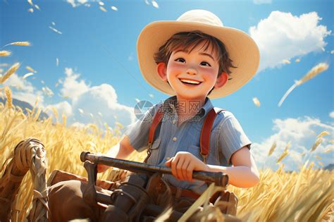 乡野中耕作的小男孩插画图片下载-正版图片600443701-摄图网