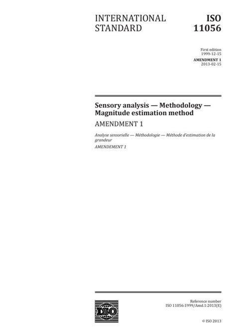 ISO 11056:1999/Amd 1:2013 - Sensory analysis — Methodology — Magnitude ...