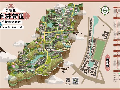 杭州闲林街道古风手绘地图卡通全域旅游插画设计_手绘地图六藝設計-站酷ZCOOL