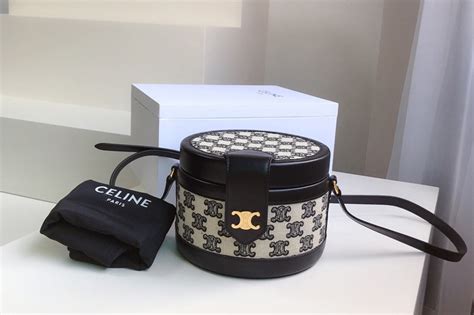 Celine 195642 small tambour bag in textile with triomphe embroidery ...
