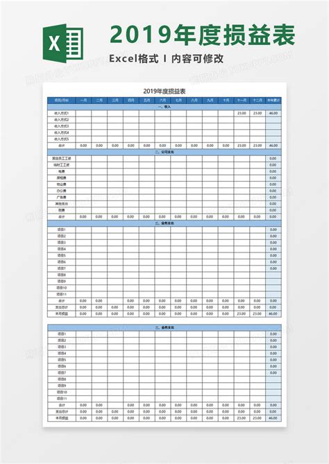 2019年度损益表EXECL模板下载_年度_图客巴巴