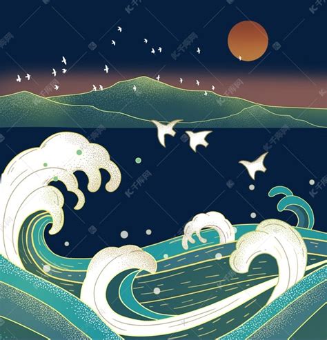 日本浮世绘海浪素材图片免费下载-千库网
