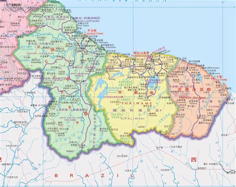 苏里南地图中文版 - 苏里南地图 - 地理教师网