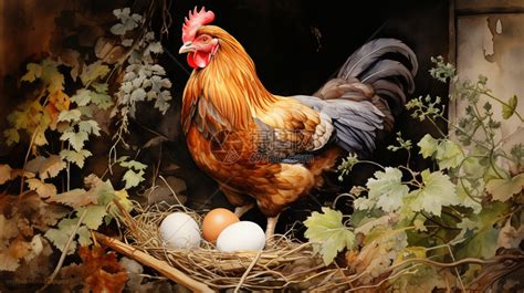 农村养殖的母鸡下蛋插画图片下载-正版图片600398716-摄图网