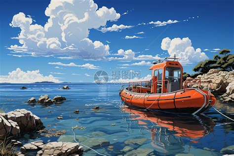 蓝天白云下的生命之舟插画图片下载-正版图片600590962-摄图网
