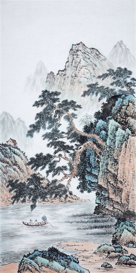 四尺竖幅古韵山水，名家精品国画-精品书画,一手货源,木微画院名家书画真迹