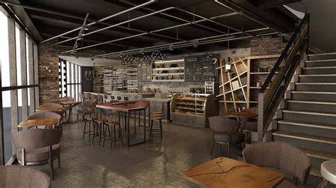 美式工业风咖啡厅空间设计|三维|建筑/空间|RaidenTao23 - 原创作品 - 站酷 (ZCOOL)
