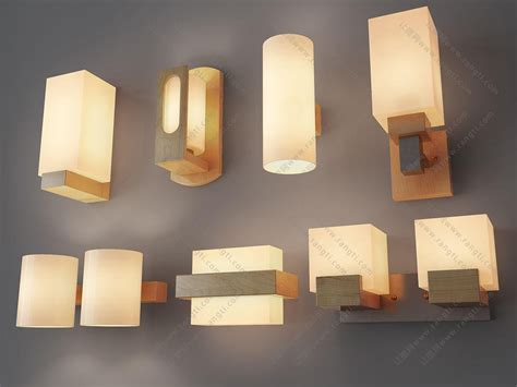 新中式方形、圆柱形壁灯和床头壁灯组合3D模型下载_模型ID:23135 ...