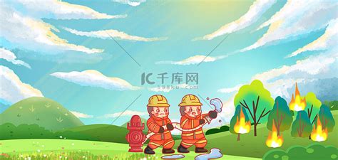 森林防火消防员手绘背景图片免费下载-千库网