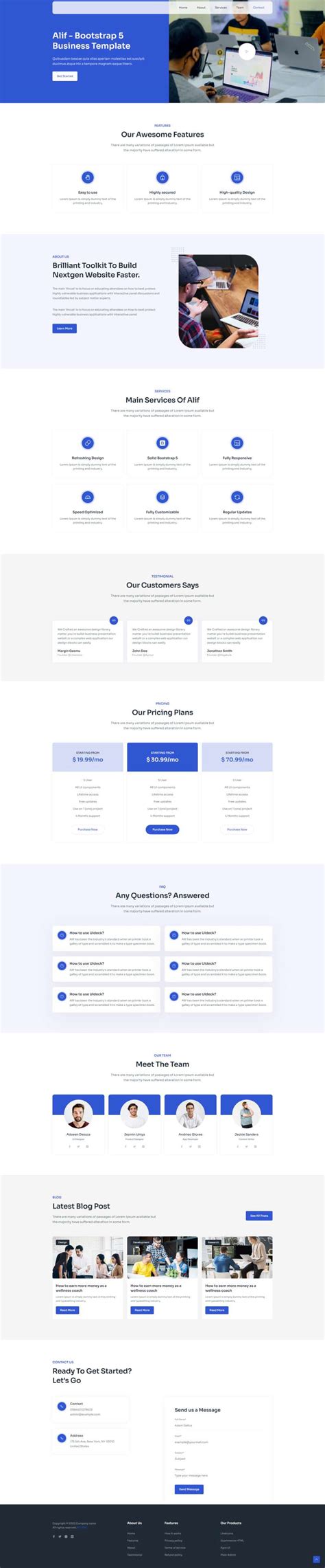 中小型企业网站模板设计，蓝色的bootstrap企业网站模板-17素材网