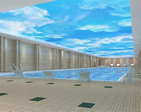 游泳馆软膜天花 蓝天白云系列 商场吊顶灯箱 星空顶 色森定制安装设计