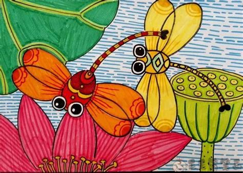 儿童油棒画春暖花开，儿童画树枝上的小鸟-露西学画画