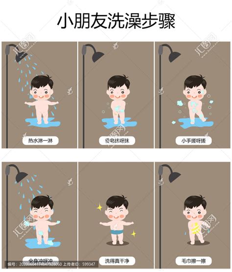 小朋友洗澡步骤,人物素材,设计素材,设计模板,汇图网www.huitu.com