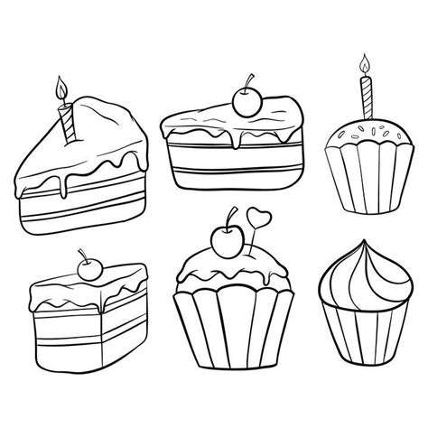 6种手绘线条简笔画生日蛋糕图片免抠素材 - 设计盒子