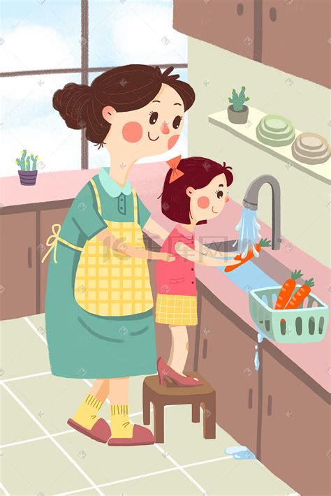 帮母亲做家务插画图片下载-正版图片400124799-摄图网