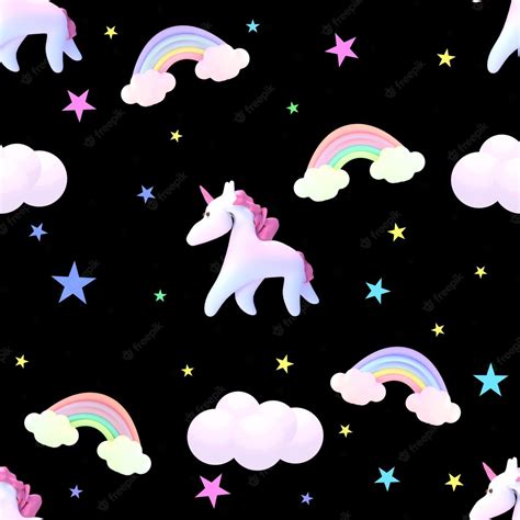 Premium Photo | Seamless cartoon unicorns rainbows stars and clouds pattern