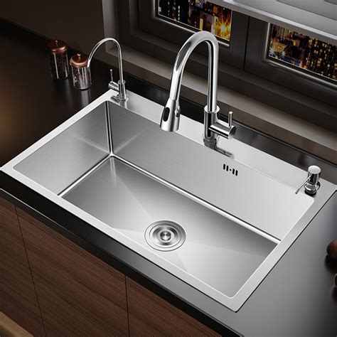 304不锈钢厨房水槽家用纳米手工大单槽加厚台下洗菜盆洗手池龙头-阿里巴巴