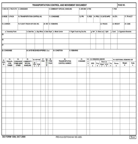 DD Form 1384 – Transportation Control and Movement Document - DD Forms
