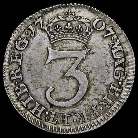 1707 Queen Anne Early Milled Silver Maundy Threepence