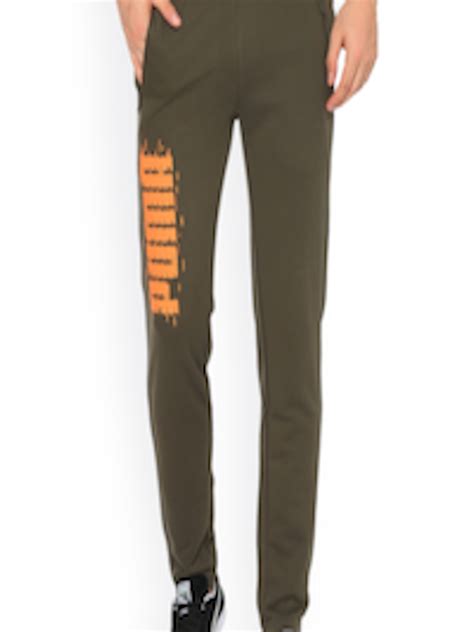 Buy Puma Men Olive Green Solid Straight Fit Track Pants - Track Pants ...
