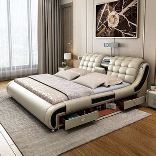 主卧大床简约现代真皮床 1米8卧室高端大气榻榻米床 多功能双人床-阿里巴巴