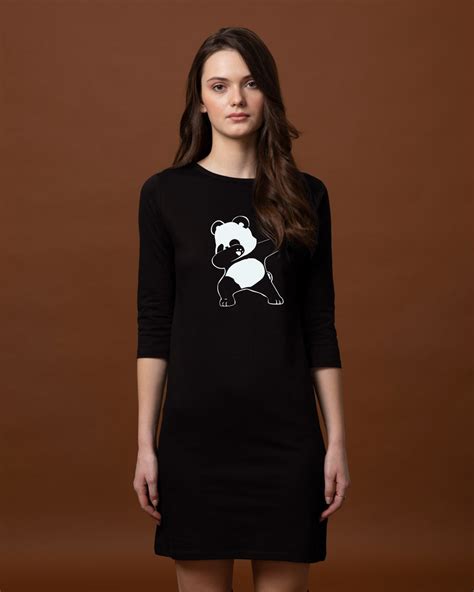 Buy Dabbing Panda Boat Neck 3/4th Sleeve T-Shirt Dress for Women black ...