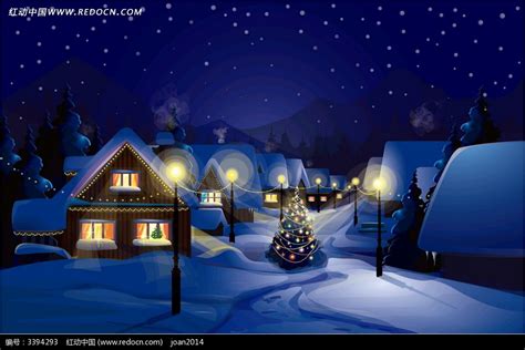 星空圣诞夜晚乡村雪景EPS素材免费下载_红动中国