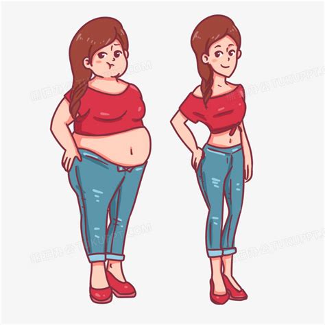 可爱卡通胖子和瘦子体型 健康饮食健身运动对比图 EPS矢量源文件-淘宝网