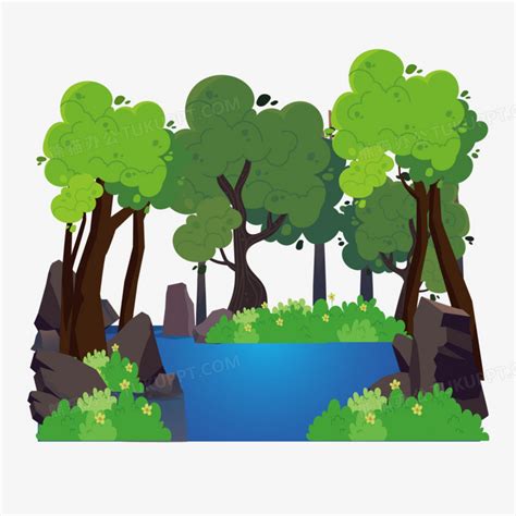 手绘小溪和树林免抠元素PNG图片素材下载_树林PNG_熊猫办公