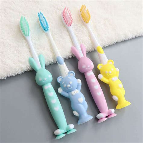 微商爆款日式卡通儿童牙刷小熊小兔硅胶软毛清洁护理牙刷4支装-阿里巴巴
