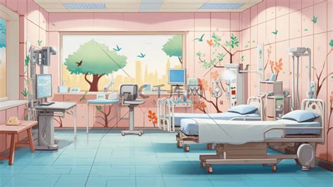 医院病房动漫效果插图20插画图片-千库网
