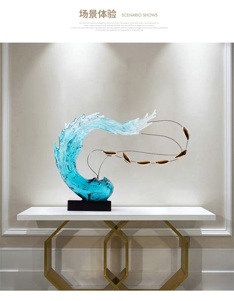酒店大堂前台创意抽象雕塑玄关展厅别墅透明海洋浪花艺术品 ...