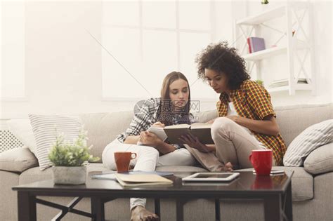 两个集中的女朋友在家中准备考试阅读书本和作笔记休闲爱好自学概念复制空间高清图片下载-正版图片503586912-摄图网