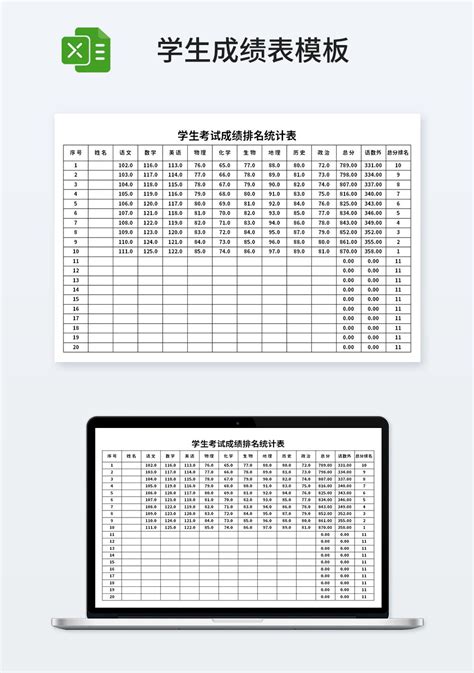 学生考试成绩排名统计表_教育培训Excel模板下载-蓝山办公