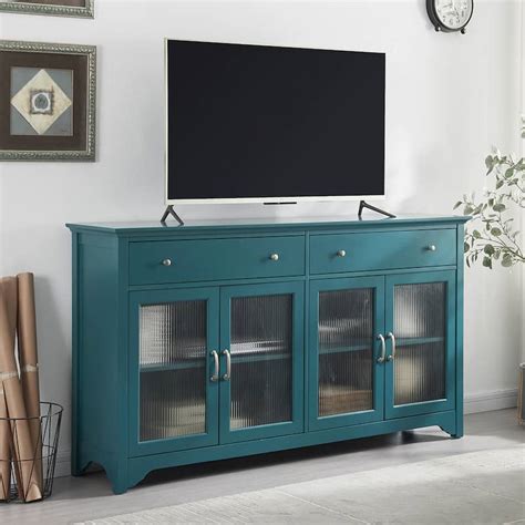 66" TV Console, Storage Buffet Cabinet,Sideboard with Glass Door and ...