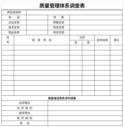 质量管理体系调查表excel表格式下载-华军软件园