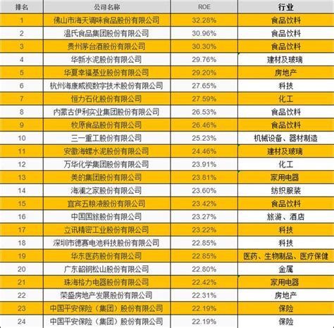 2020年A股上市公司净资产收益率（ROE）10强名单