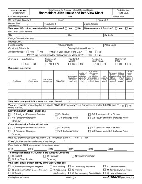 IRS Form 13614-NR Download Fillable PDF or Fill Online Nonresident ...
