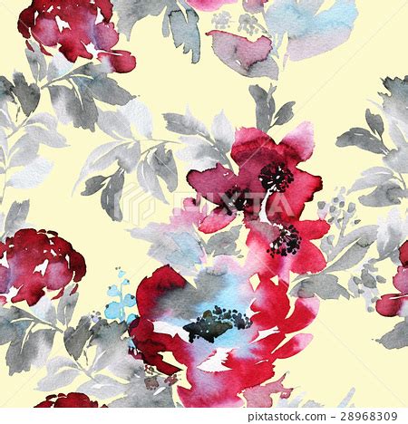 Seamless summer pattern with watercolor flowers - Stock Illustration ...