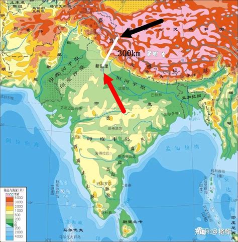 中印东段边界示意图，红色为实际控制线即“麦克马洪线”，蓝线为中国主张的中印边界线，两线中间为中国藏南地区（印度称阿鲁纳恰... - 雪球