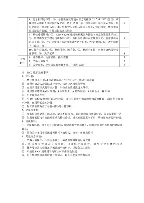 PICC、CVC维护换药流程及评分标准_word文档在线阅读与下载_无忧文档